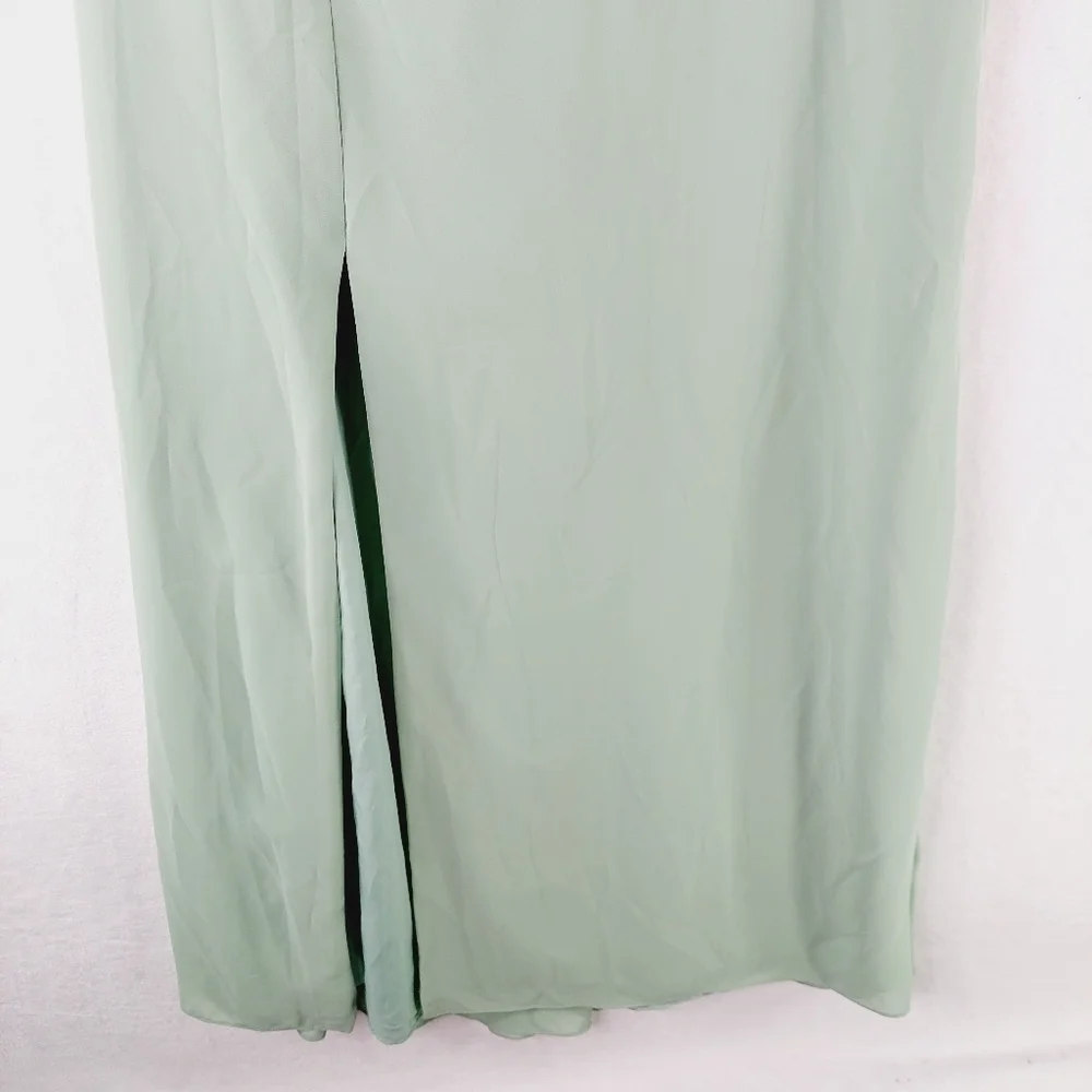 NEW Social Bridesmaids Seagrass One Shoulder Slit Formal Full Length Dress P2801